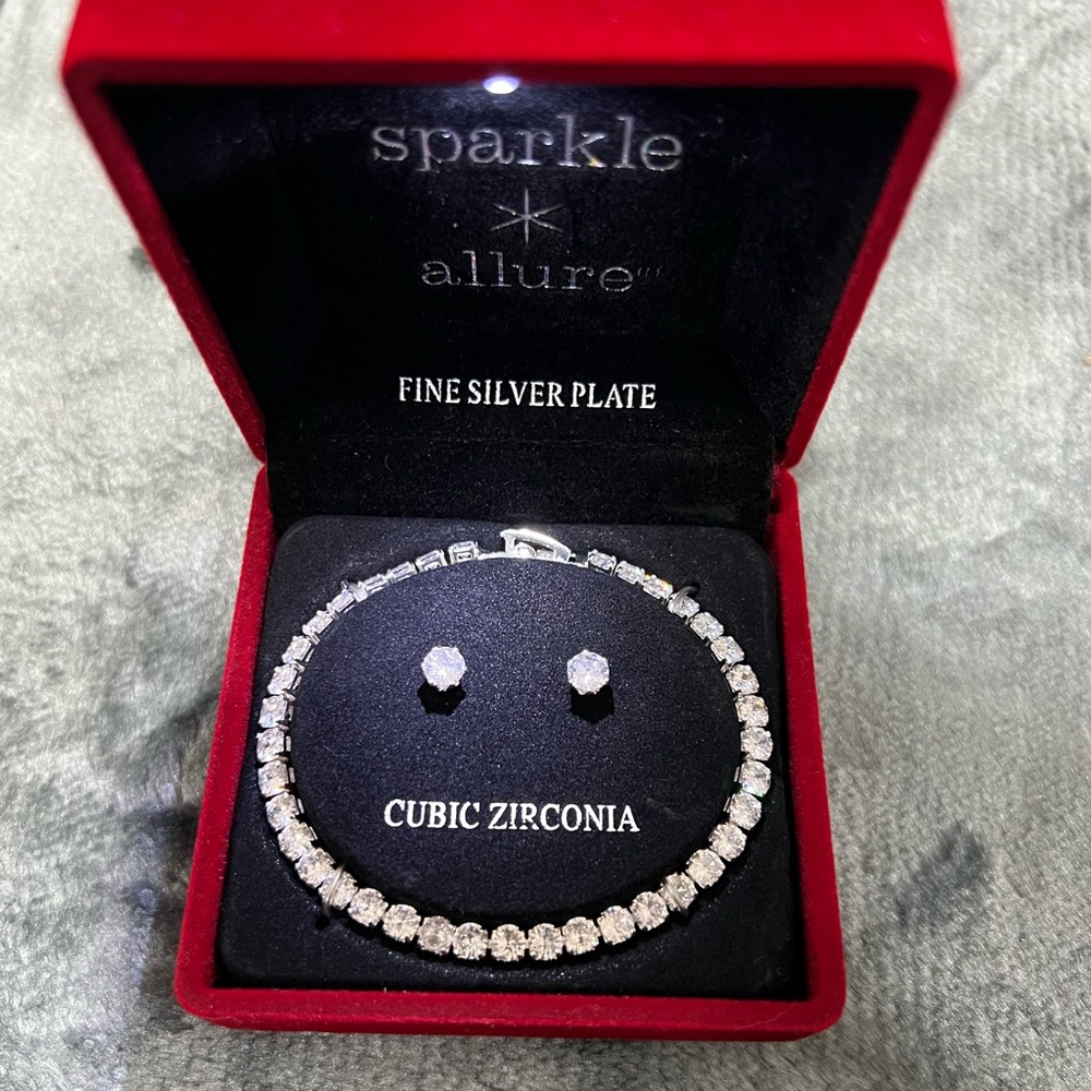Sparkle Allure Cubic Zirconia bracelet and earring set in silver #jewellery